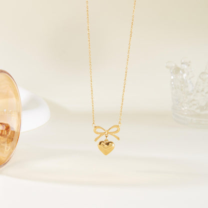Bow Heart Pendant Necklace -Dainty Cute Pendant Jewelry Gift